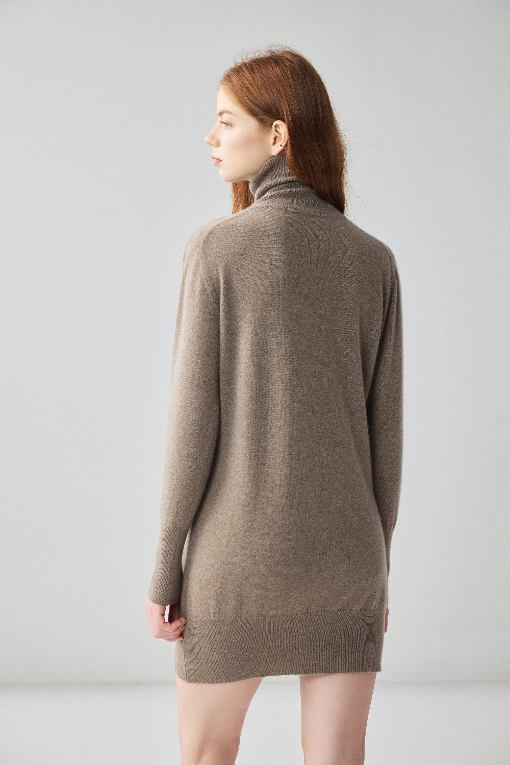 00% Pure Cashmere Turtleneck Dress – Long Sleeve Knit Mini Dress