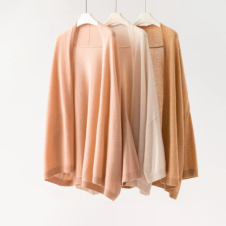 Women’s 100% Cashmere Open-Front Shawl Cardigan – Soft Lightweight Wrap