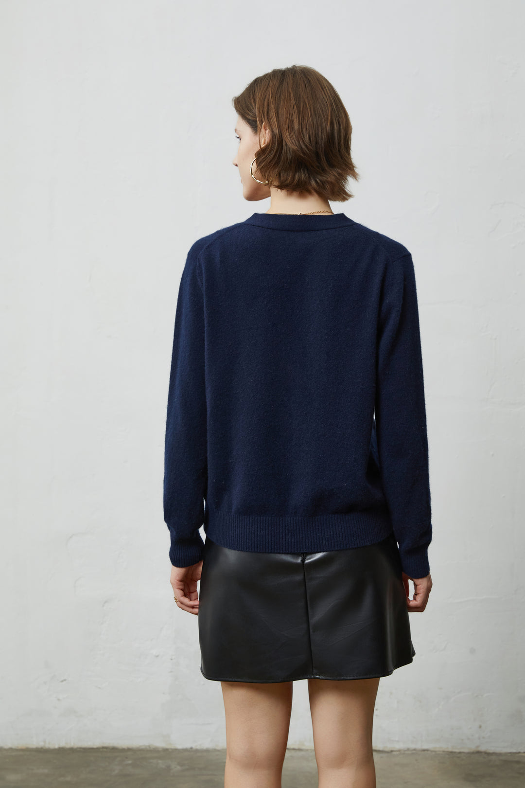 100% Pure Cashmere V-Neck Cardigan with Textured Cartoon Patch - Navy