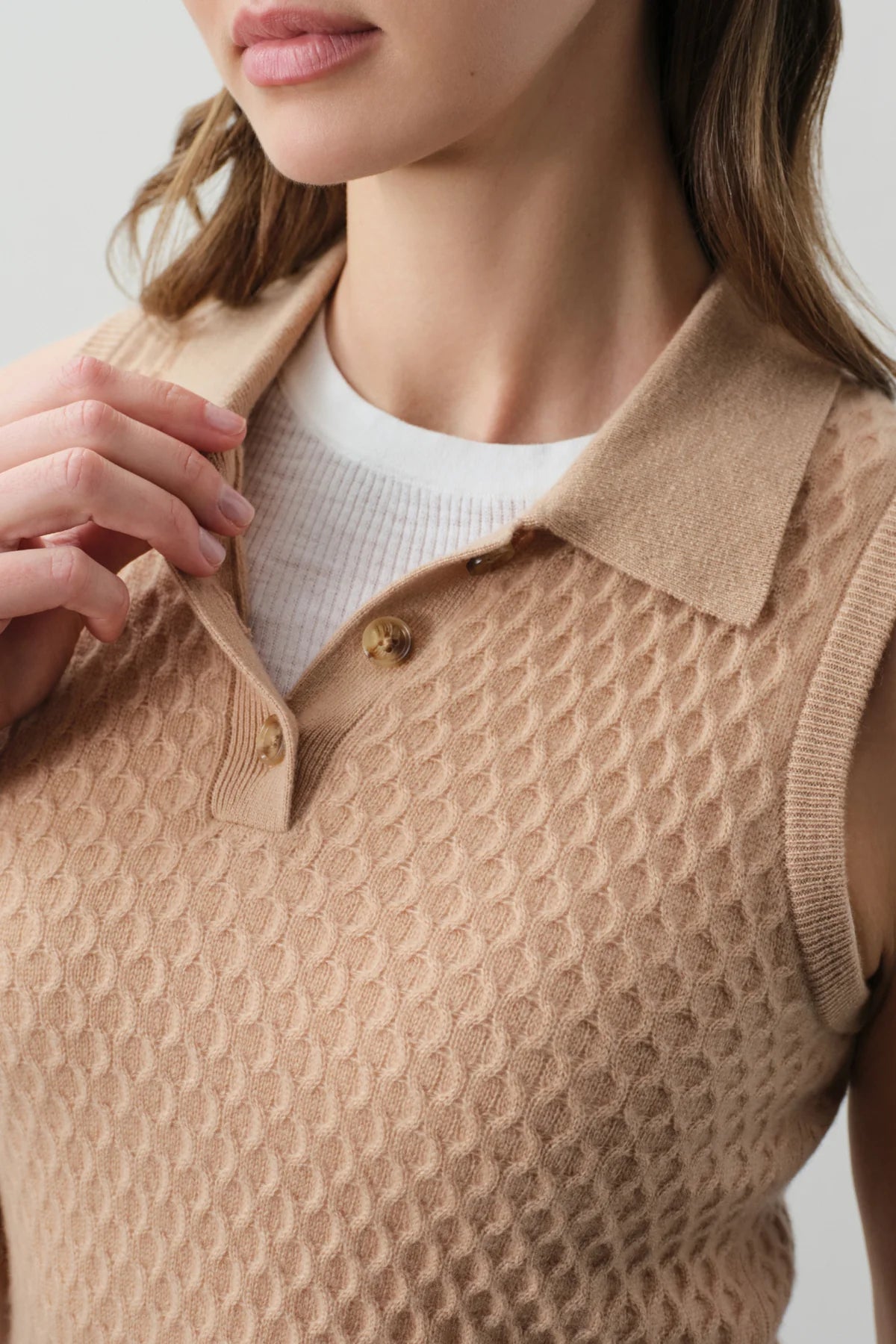 LEYLAH SLEEVELESS CABLE KNIT POLO