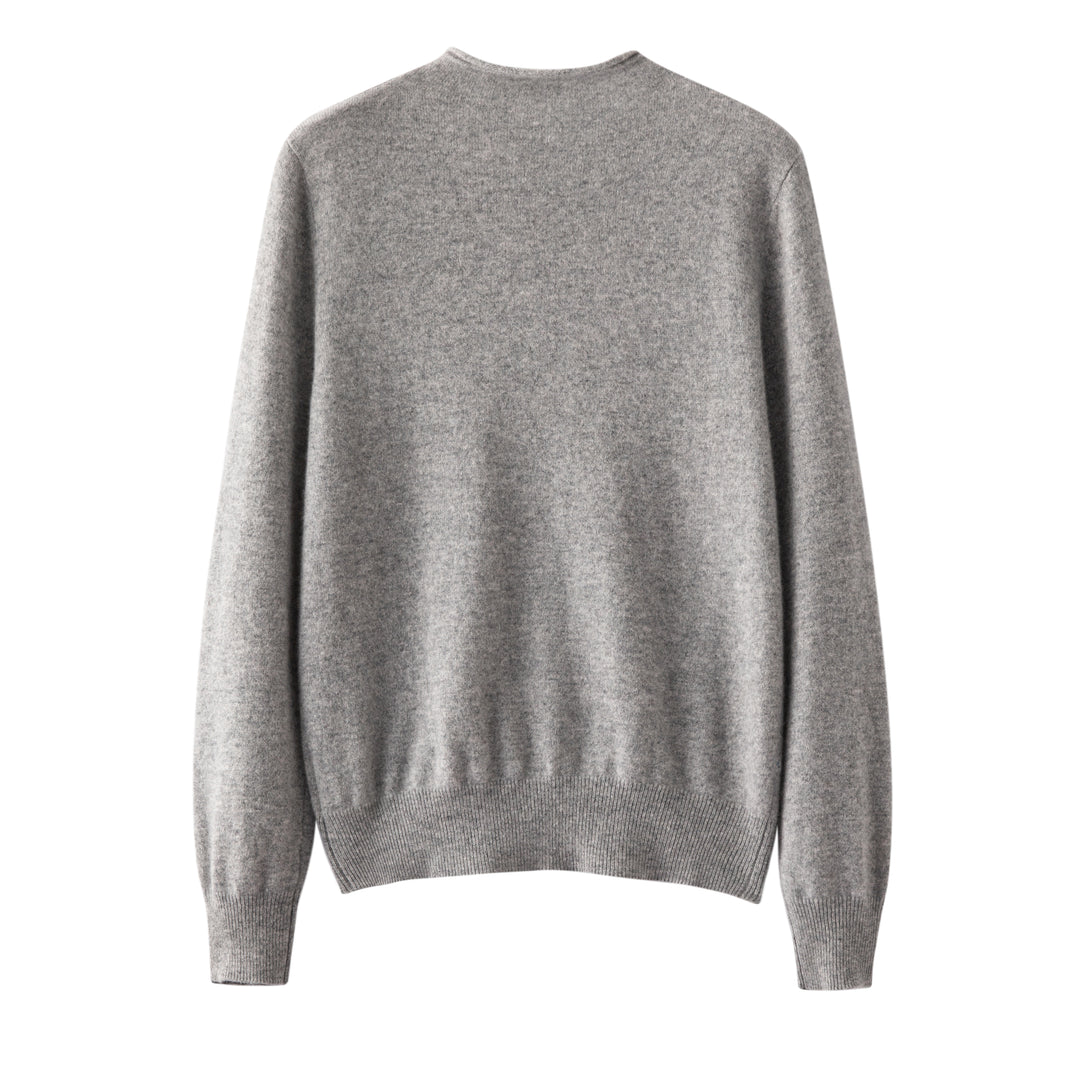 Luxury 100% Pure Cashmere Crewneck Cardigan in Heather Light Grey
