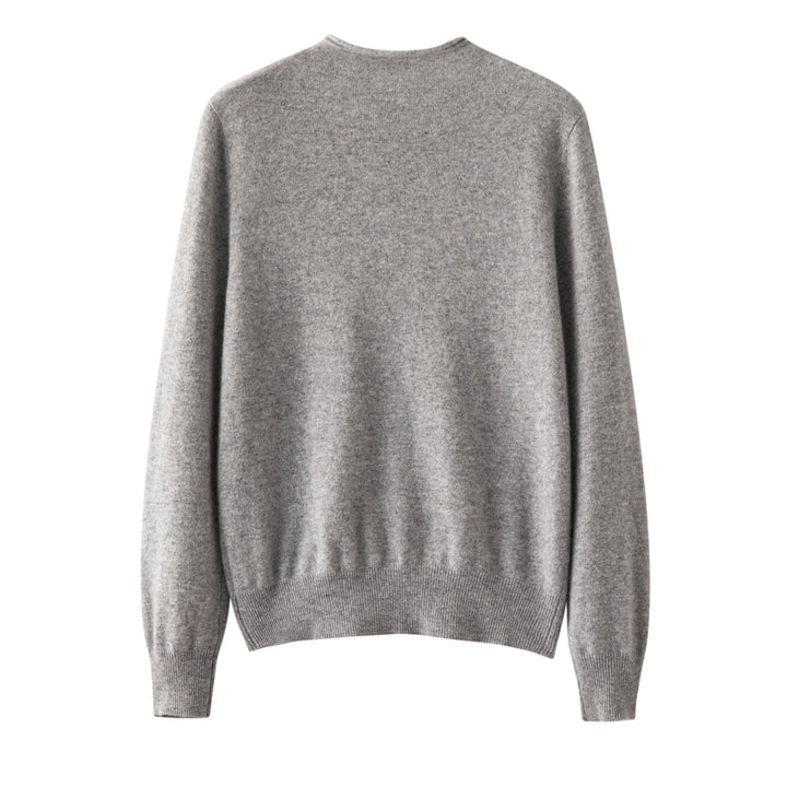 Luxury 100% Pure Cashmere Crewneck Cardigan in Heather Light Grey