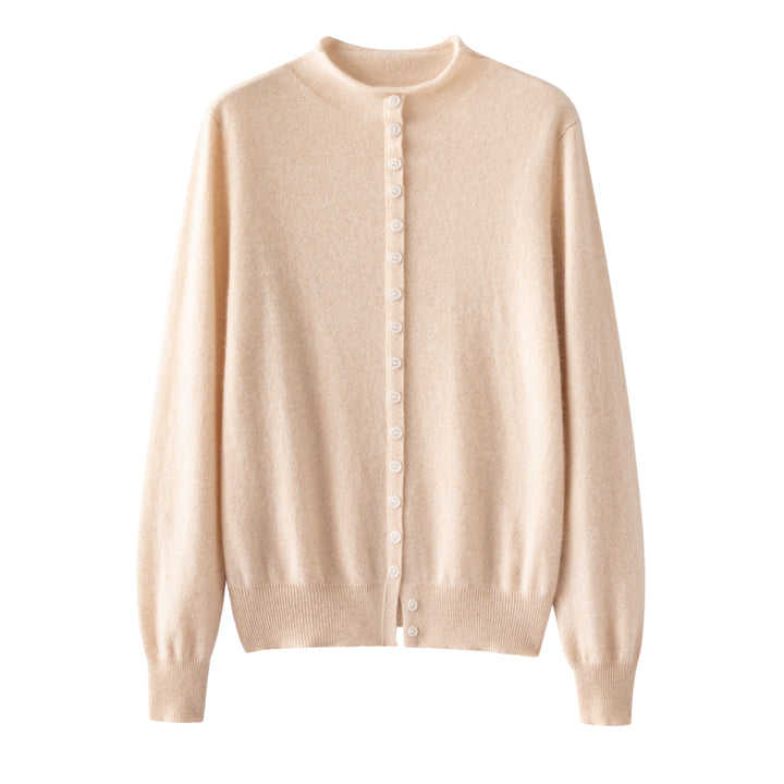 Premium Grade-A Cashmere Crewneck Cardigan - Soft Warm Taupe