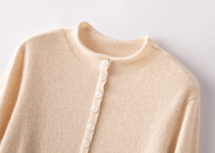 Premium Grade-A Cashmere Crewneck Cardigan - Soft Warm Taupe