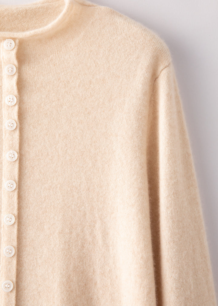 Premium Grade-A Cashmere Crewneck Cardigan - Soft Warm Taupe