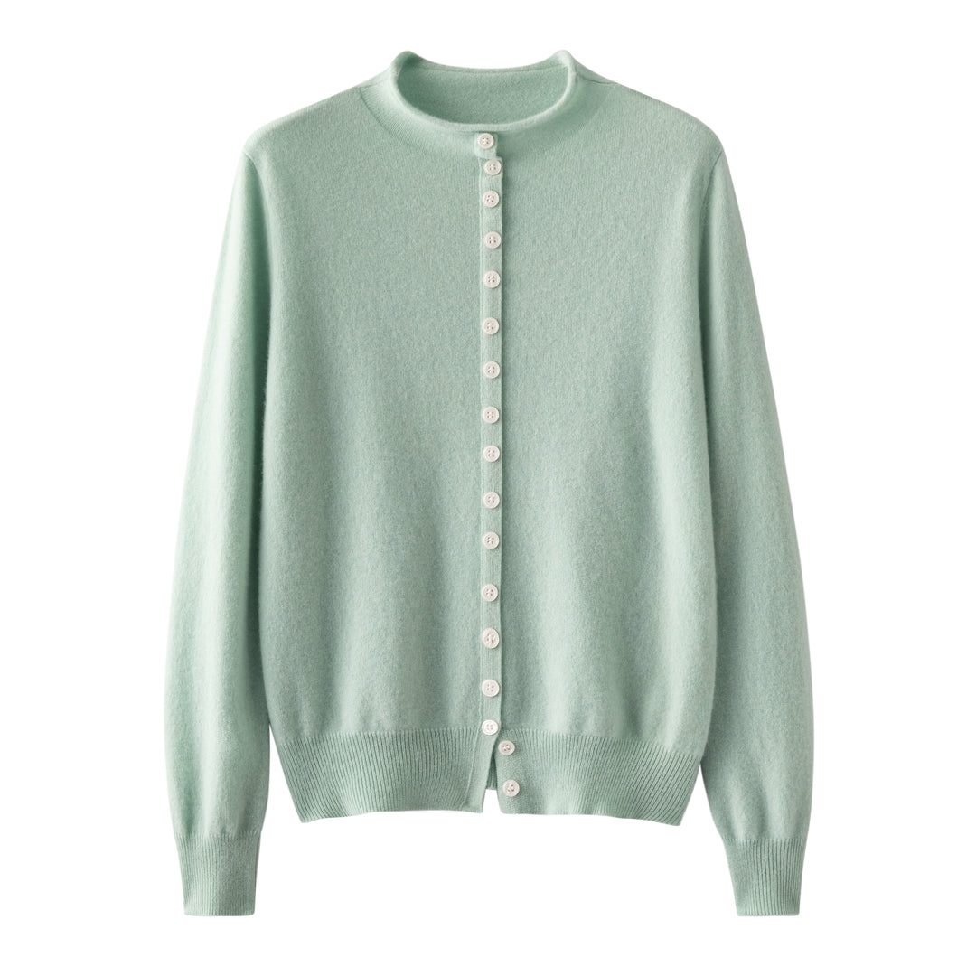 Premium Grade-A Cashmere Crewneck Cardigan - Soft Seafoam Green
