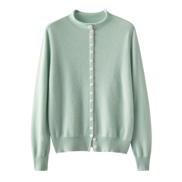 Premium Grade-A Cashmere Crewneck Cardigan - Soft Seafoam Green