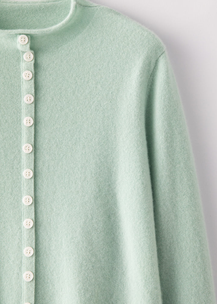 Premium Grade-A Cashmere Crewneck Cardigan - Soft Seafoam Green