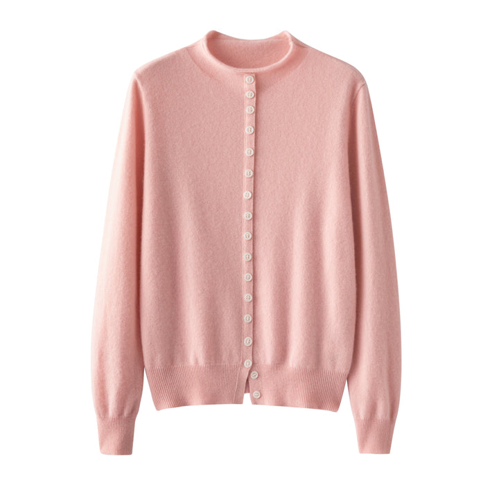 Luxury 100% Pure Cashmere Crewneck Cardigan Sweater in Pastel Pink