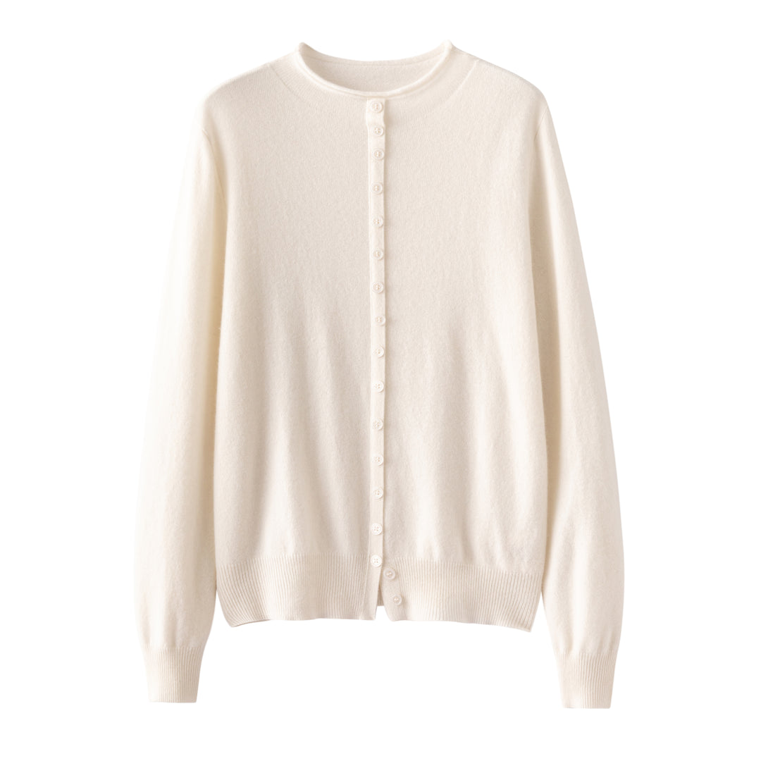 Premium Undyed Grade-A Cashmere Crewneck Cardigan - Off-White