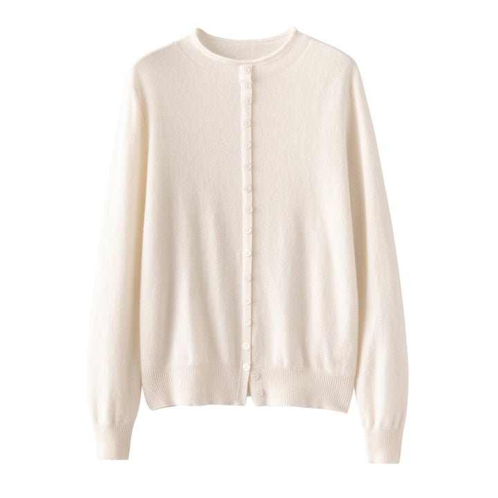 Premium Undyed Grade-A Cashmere Crewneck Cardigan - Off-White