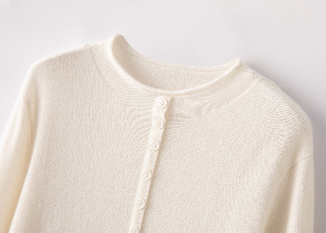 Premium Undyed Grade-A Cashmere Crewneck Cardigan - Off-White