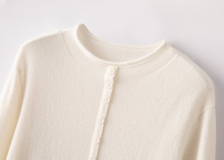 Premium Undyed Grade-A Cashmere Crewneck Cardigan - Off-White