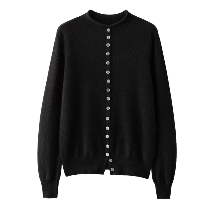 Premium Grade-A Cashmere Crewneck Cardigan - Jet Black