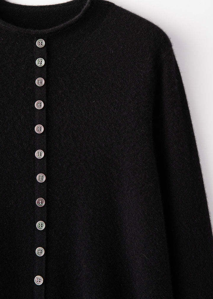 Premium Grade-A Cashmere Crewneck Cardigan - Jet Black