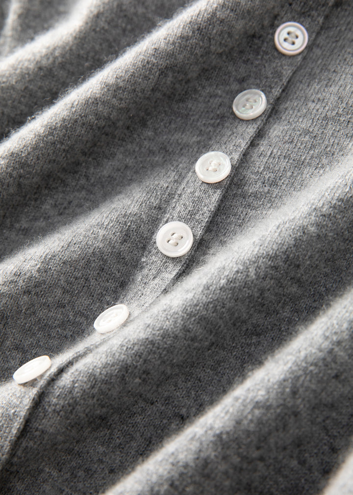 Luxury 100% Pure Cashmere Crewneck Cardigan in Heather Light Grey