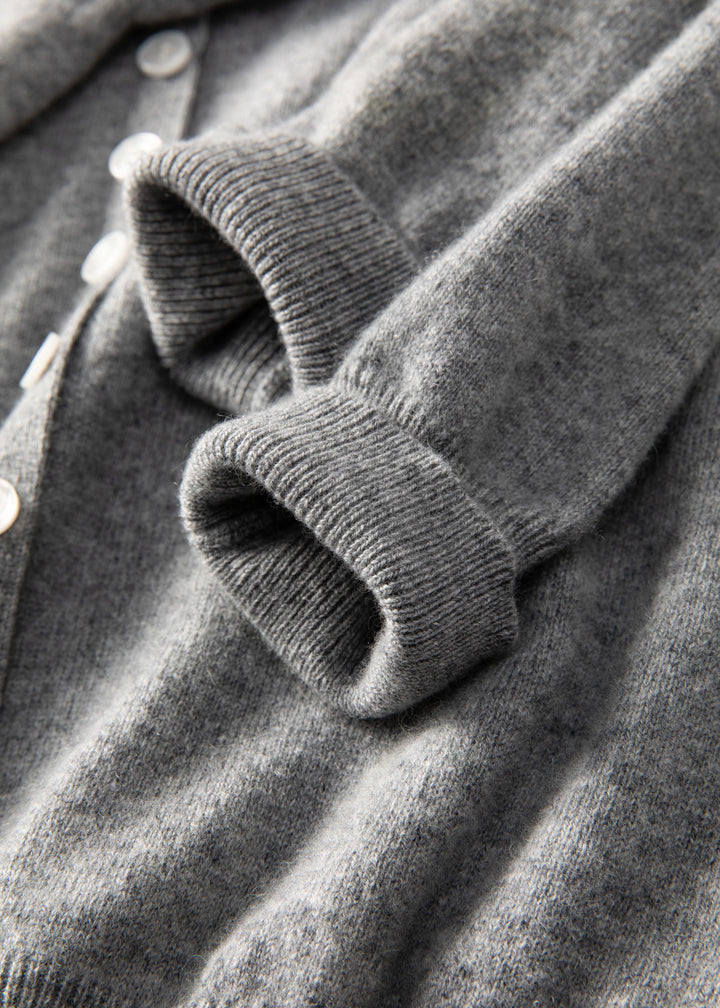 Luxury 100% Pure Cashmere Crewneck Cardigan in Heather Light Grey