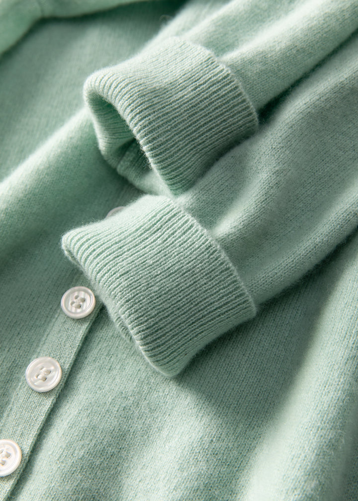 Premium Grade-A Cashmere Crewneck Cardigan - Soft Seafoam Green