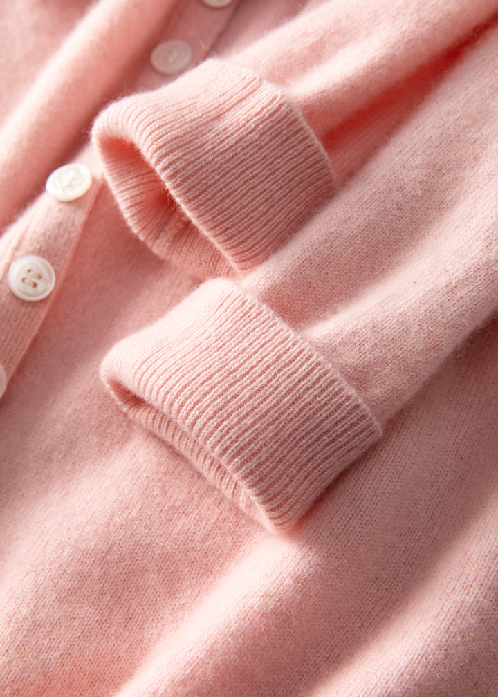 Luxury 100% Pure Cashmere Crewneck Cardigan Sweater in Pastel Pink