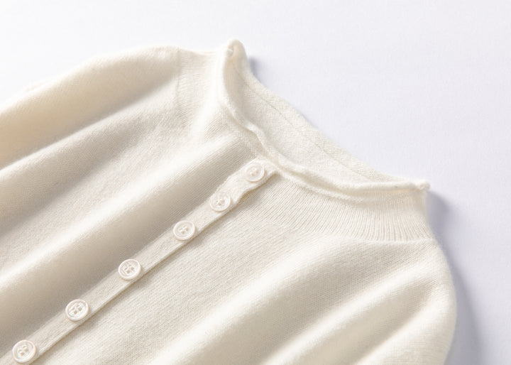 Premium Undyed Grade-A Cashmere Crewneck Cardigan - Off-White