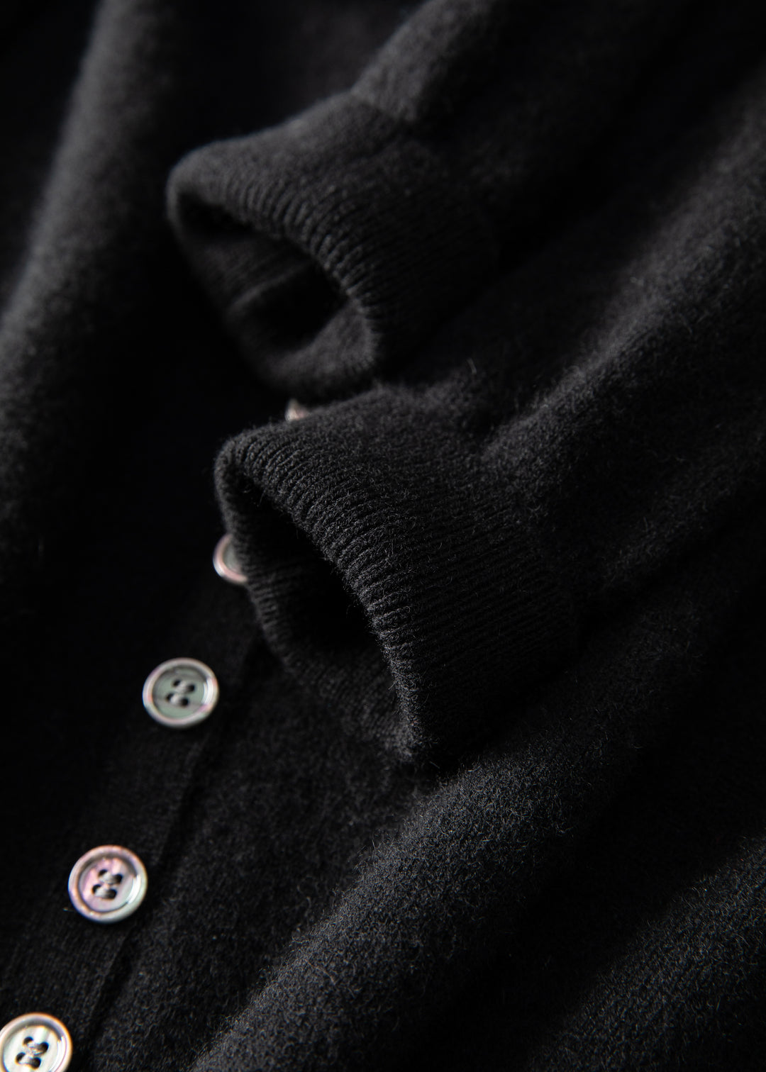Premium Grade-A Cashmere Crewneck Cardigan - Jet Black