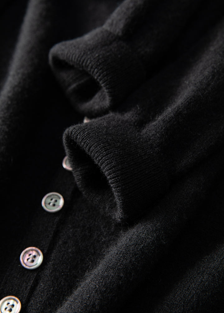 Premium Grade-A Cashmere Crewneck Cardigan - Jet Black