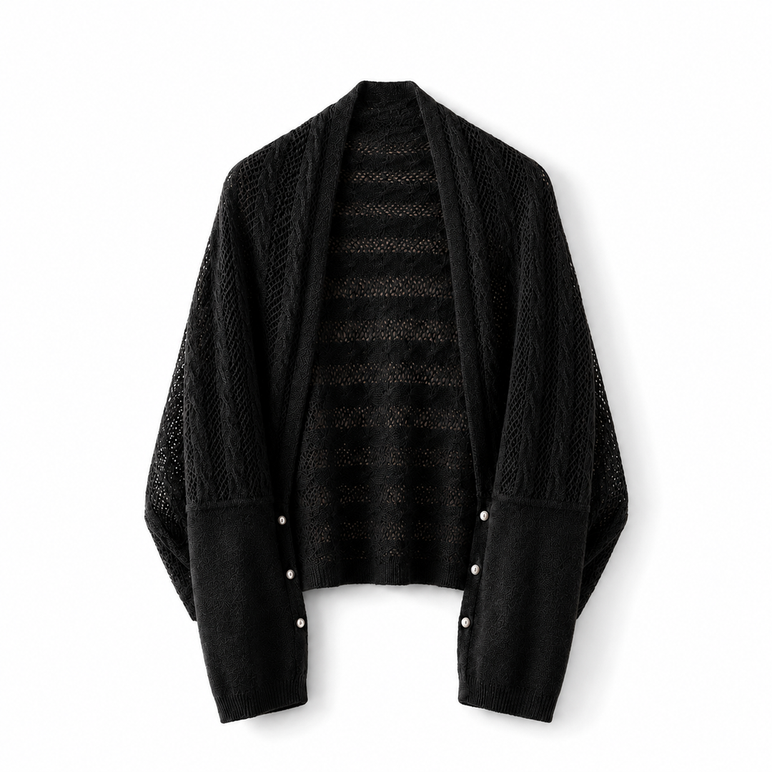 100% Pure Cashmere Open-Front Wrap Cardigan - Black Knit Shawl Shrug